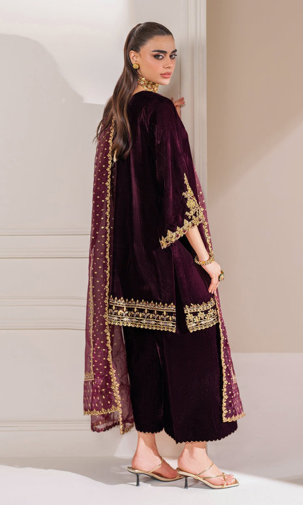 Baroque - 3PC (Unstitched) Velvet Embroidered Suit -