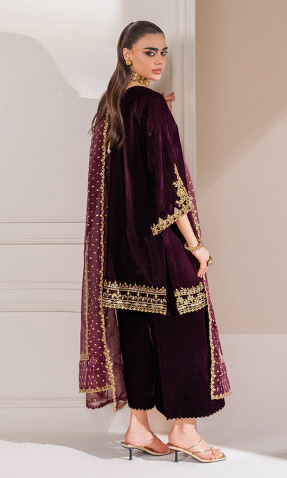 Baroque - 3PC (Unstitched) Velvet Embroidered Suit -