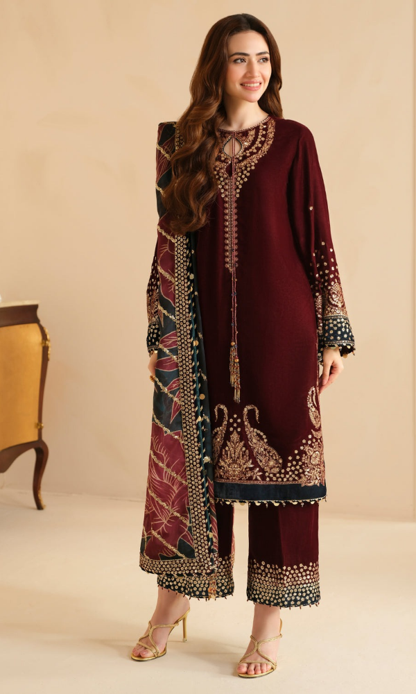Jazmin - 3PC (Unstitched) 9000 Micro Velvet Embroidered Suit - JZ082
