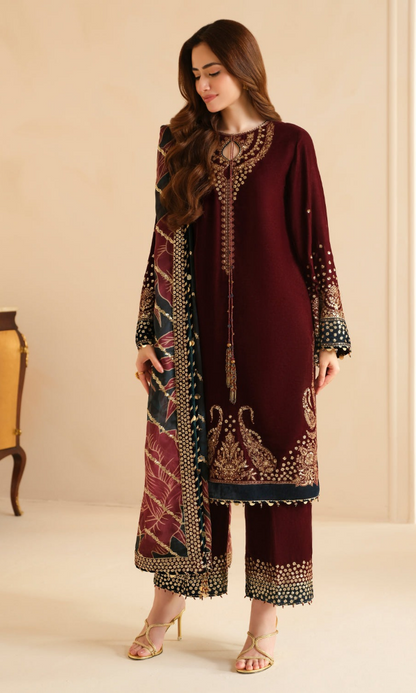 Jazmin - 3PC (Unstitched) 9000 Micro Velvet Embroidered Suit - JZ082