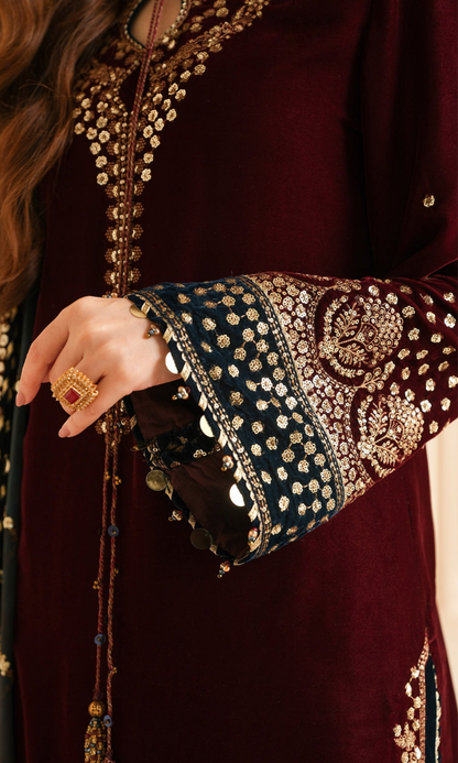 Jazmin - 3PC (Unstitched) 9000 Micro Velvet Embroidered Suit - JZ082