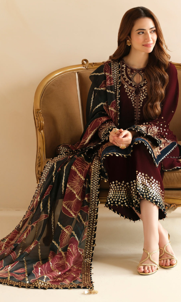 Jazmin - 3PC (Unstitched) 9000 Micro Velvet Embroidered Suit - JZ082