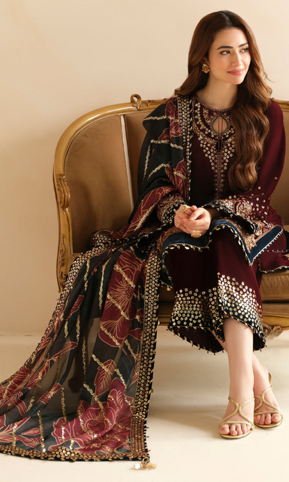 Jazmin - 3PC (Unstitched) 9000 Micro Velvet Embroidered Suit - JZ082