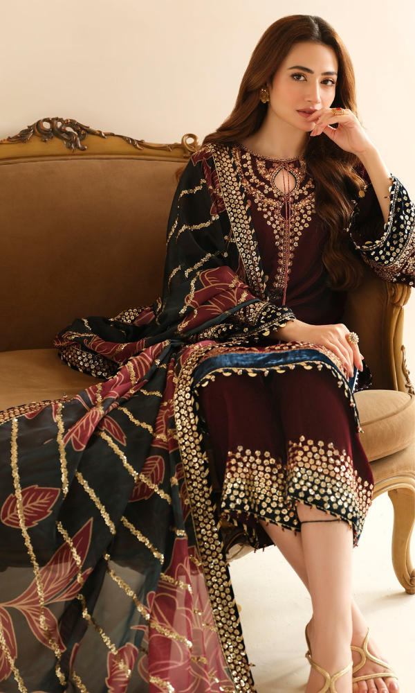 Jazmin - 3PC (Unstitched) 9000 Micro Velvet Embroidered Suit - JZ082