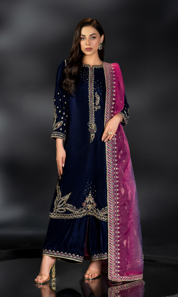Naqshi - 3PC (Unstitched) 9000 Micro Velvet Embroidered Suit - NQ072