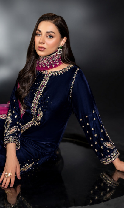 Naqshi - 3PC (Unstitched) 9000 Micro Velvet Embroidered Suit - NQ072