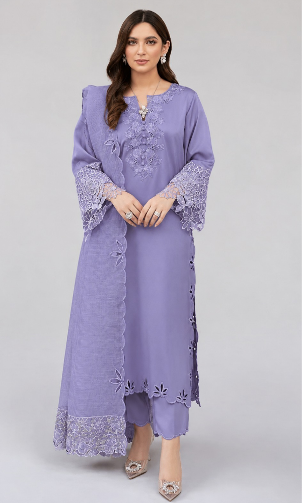 Nadia Farooqi - 3PC (Unstitched) Dhanak Embroidered Suit - GIR60