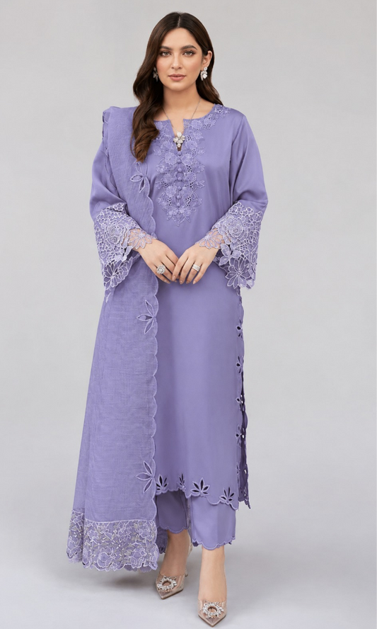 Nadia Farooqi - 3PC (Unstitched) Dhanak Embroidered Suit - GIR60