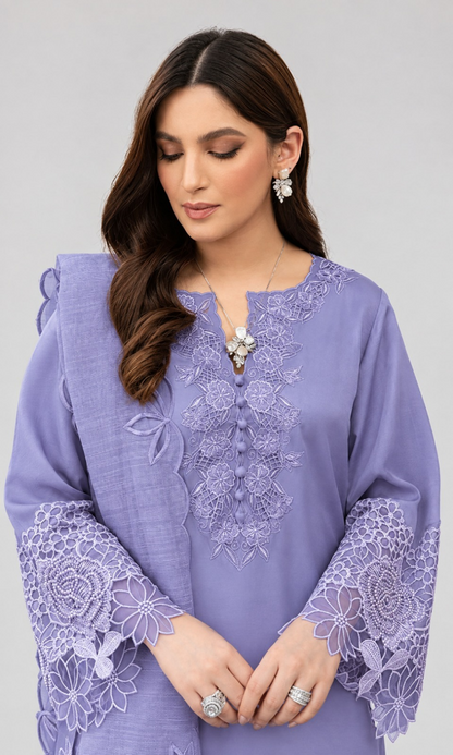 Nadia Farooqi - 3PC (Unstitched) Dhanak Embroidered Suit - GIR60