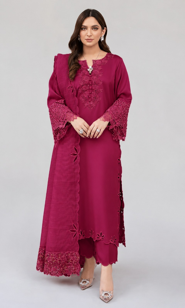 Nadia Farooqi - 3PC (Unstitched) Dhanak Embroidered Suit - GIR60
