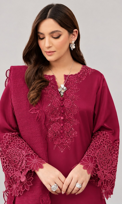 Nadia Farooqi - 3PC (Unstitched) Dhanak Embroidered Suit - GIR60