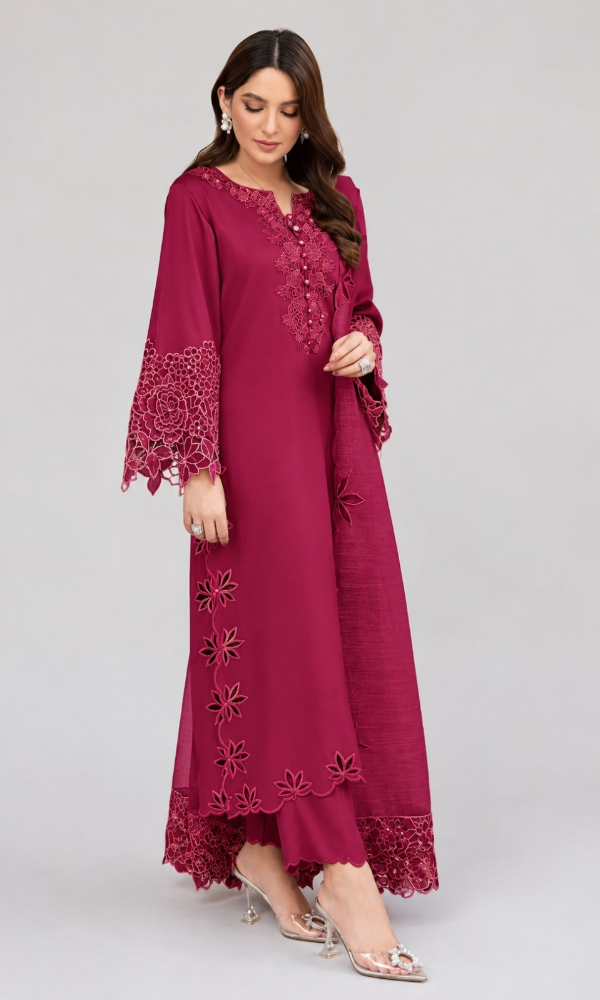 Nadia Farooqi - 3PC (Unstitched) Dhanak Embroidered Suit - GIR60
