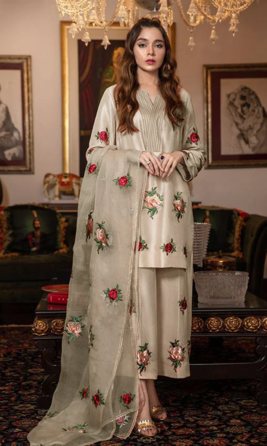 Bareeze - 3PC (Unstitched) Embroidered Shamoz Silk Suit - BR03