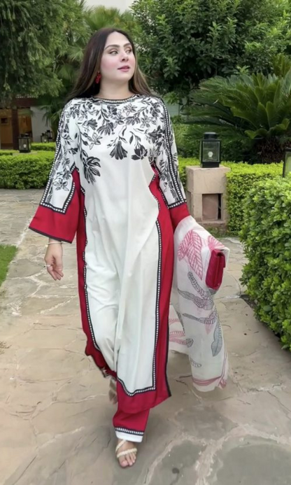 Lulusar - 3PC (Unstitched) Printed Shamoz Silk Suit - LS035