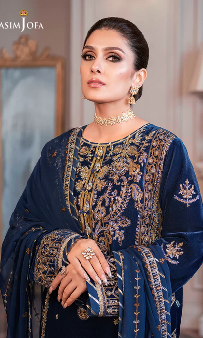Asim Jofa - 3PC (Unstitched) 9000 Micro Velvet Embroidered Suit