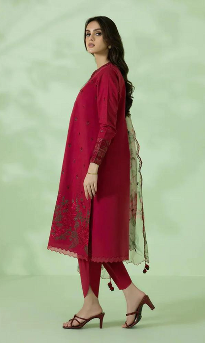 Sapphire - 3PC Dhanak Heavy Embroidered Shirt With Paper Cotton Printed Dupatta-GSF029