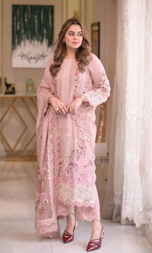 Aneela's - 3PC (Unstitched) Embroidered Sequence Chickenkari Lawn Suit - AN101