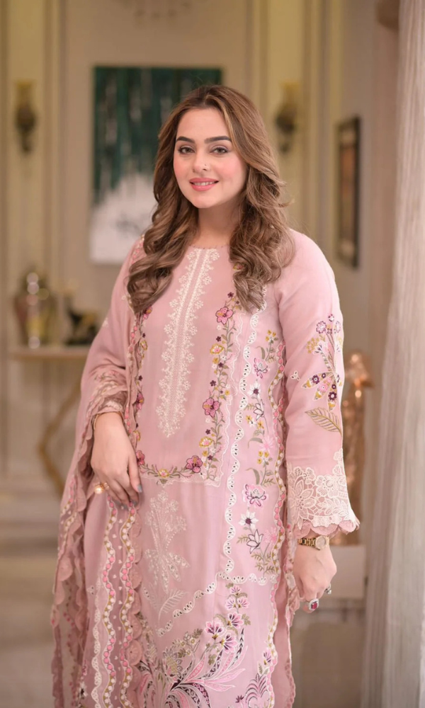 Aneela's - 3PC (Unstitched) Embroidered Sequence Chickenkari Lawn Suit - AN101