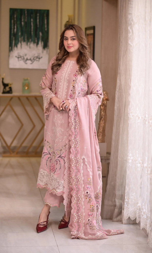 Aneela's - 3PC (Unstitched) Embroidered Sequence Chickenkari Lawn Suit - AN101