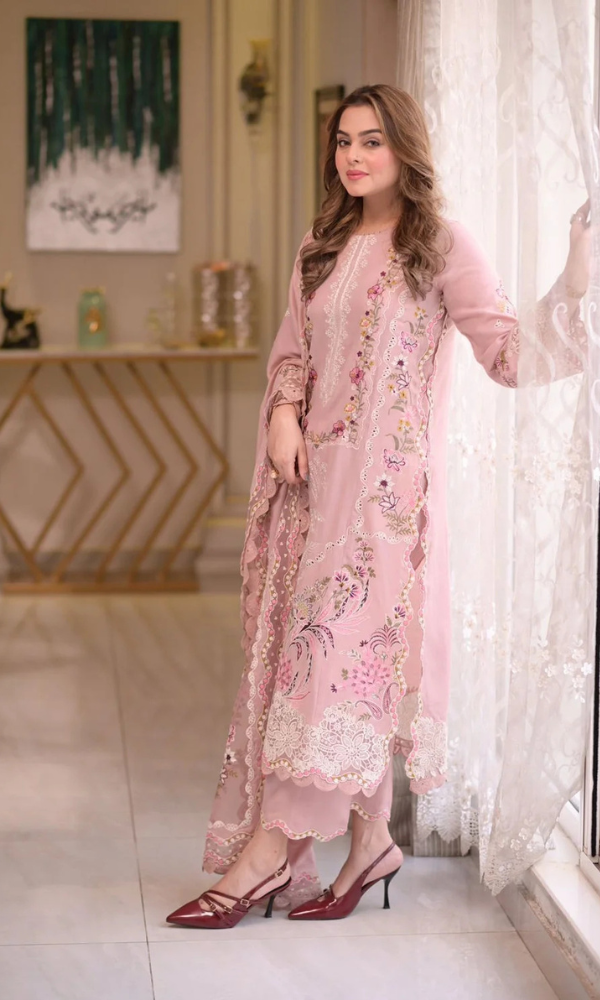 Aneela's - 3PC (Unstitched) Embroidered Sequence Chickenkari Lawn Suit - AN101