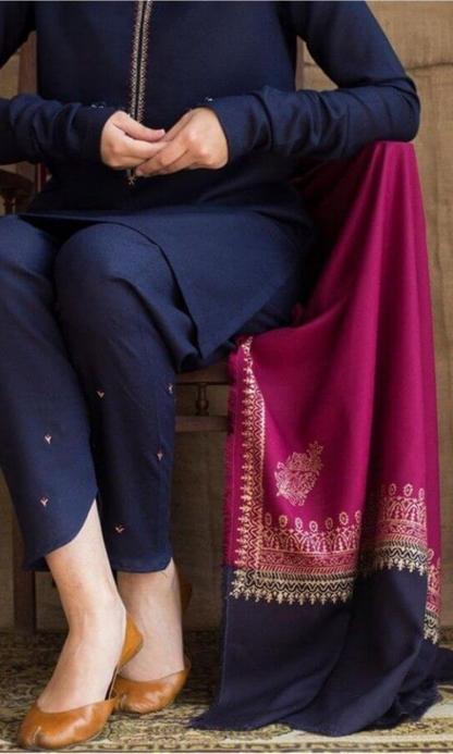 Dyot 3PC (Unstitched) Heavy Embroidered Dhanak Suit ( Print Dhanak Shawl )