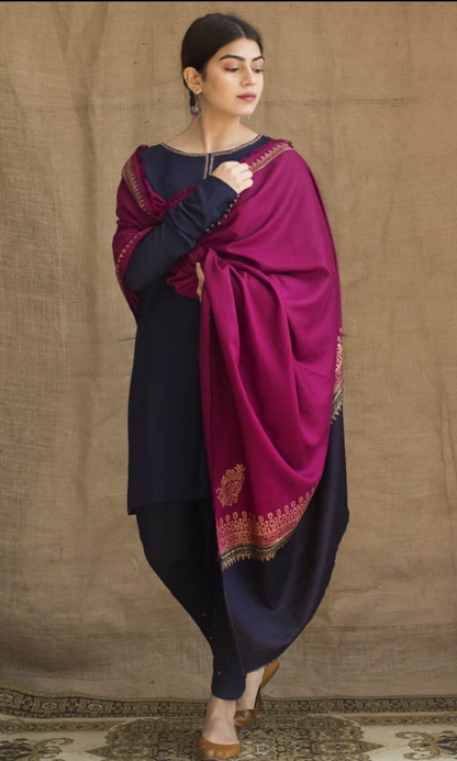 Dyot 3PC (Unstitched) Heavy Embroidered Dhanak Suit ( Print Dhanak Shawl )