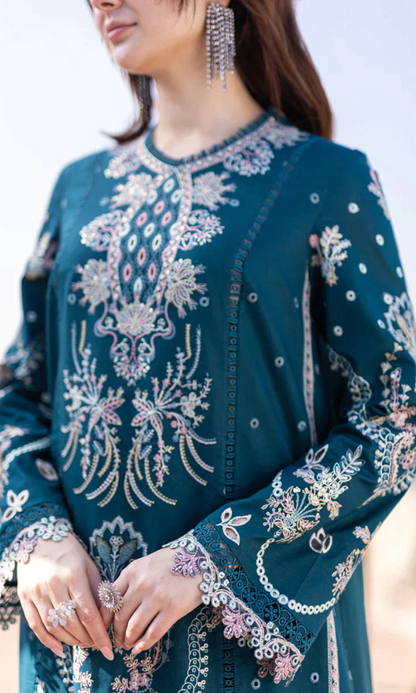 Qalamkar - 3PC Embroidered Sequence Chickenkari Lawn Suit - GKA7094
