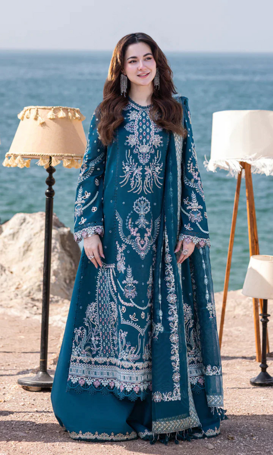 Qalamkar - 3PC Embroidered Sequence Chickenkari Lawn Suit - GKA7094