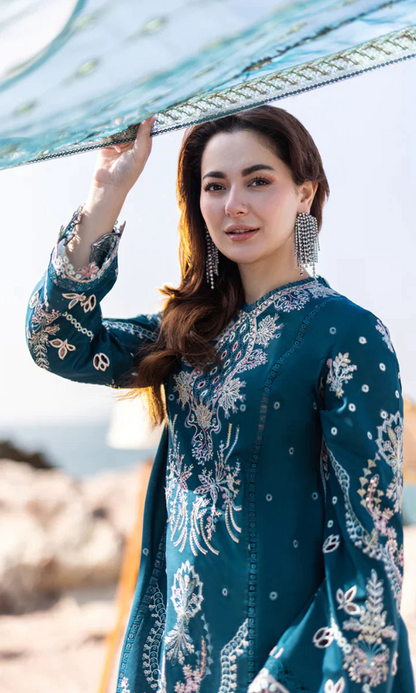 Qalamkar - 3PC Embroidered Sequence Chickenkari Lawn Suit - GKA7094