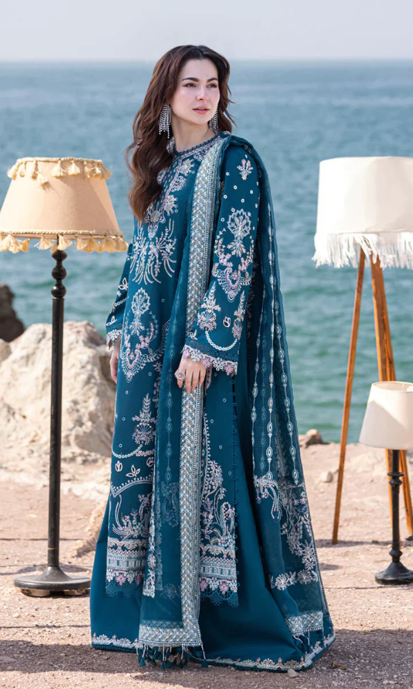 Qalamkar - 3PC Embroidered Sequence Chickenkari Lawn Suit - GKA7094